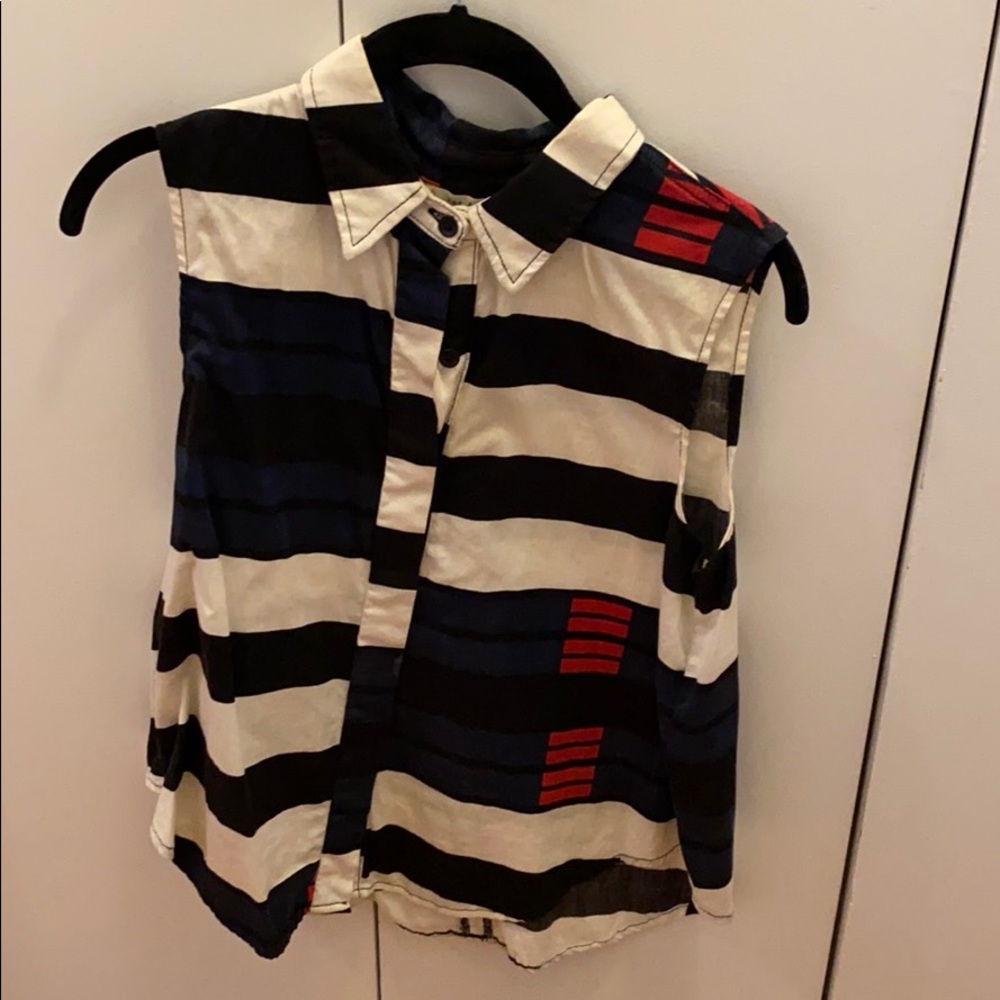 Rag & Bone Jean small collar top navy black red